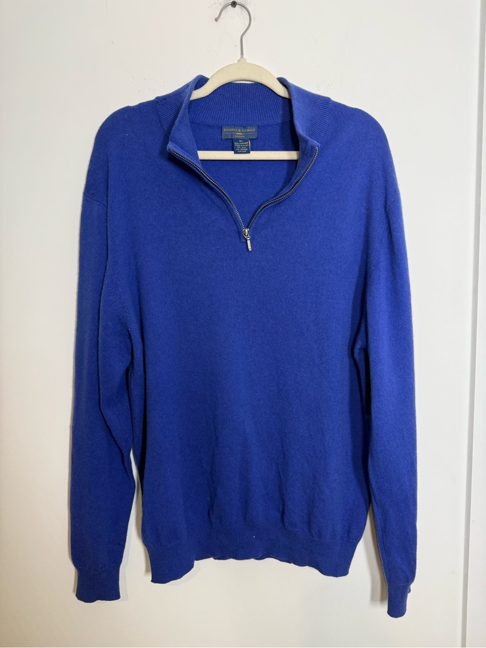Joseph & Lyman 100% Cashmere Blue Quarter Zip Sweater Men’s XL